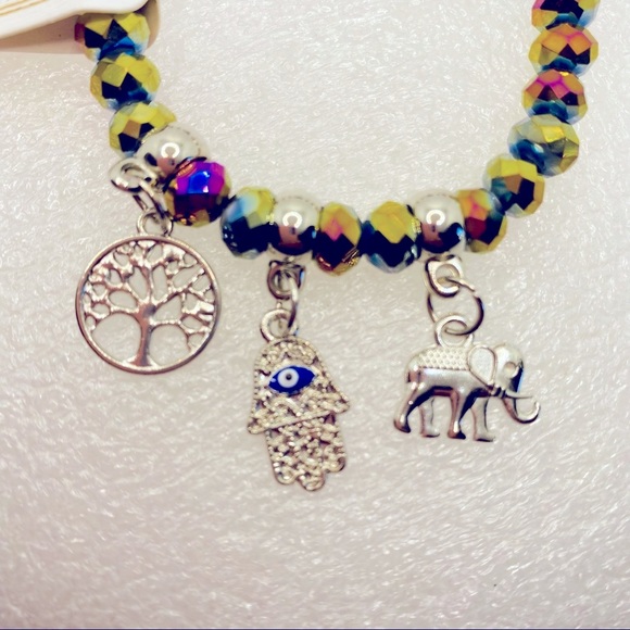 Bracelet Elephant Tree of Life Hamsa with iridescent Glass beads! Very B… - Picture 2 of 6